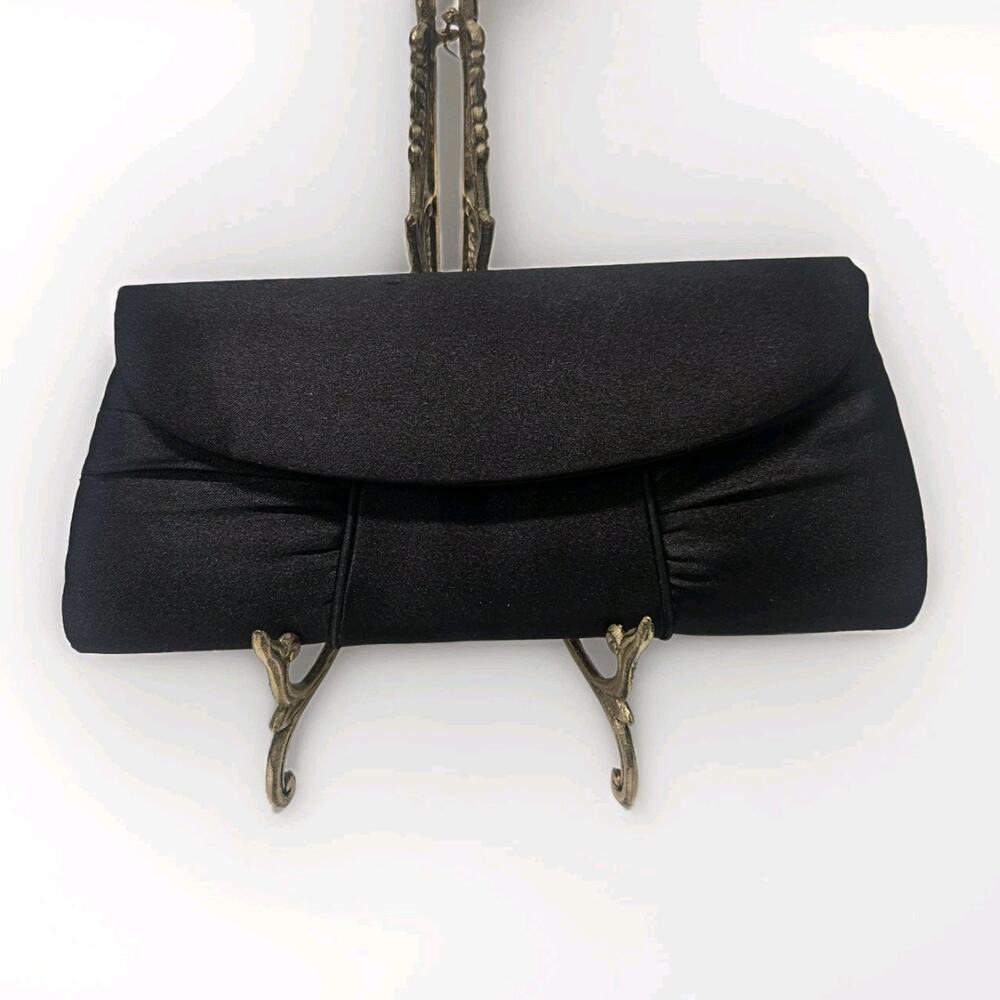 Black Satin Evening Bag Purse Clutch Braided Strap Formal Wedding Cocktail Party